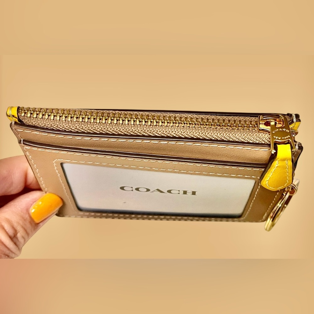 Coach NWT Leather &Canvas CHOOSE PINK orYELLOW Slim Plaid Card Holder/keychain - Picture 11 of 14
